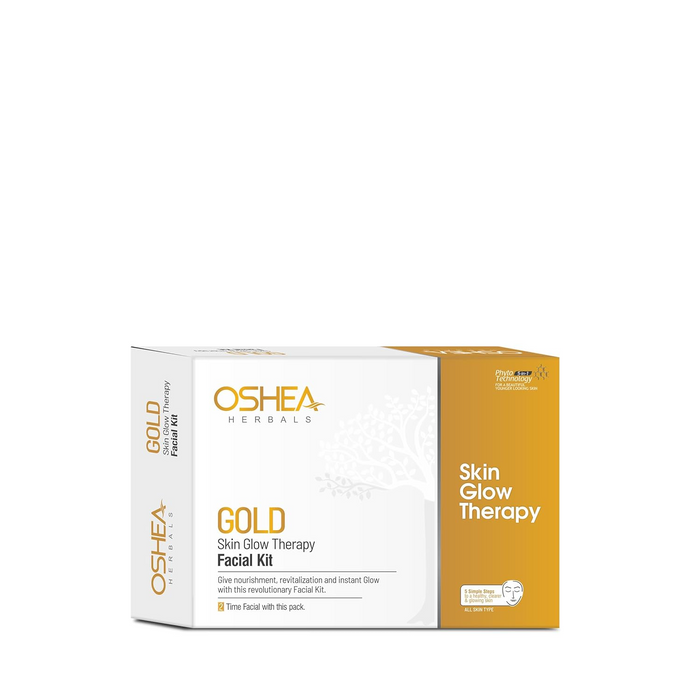 Oshea Herbals Gold Skin Glow Therapy Facial Kit for All Skin Types | Instant Radiance & Nourishment for Healthy, Clear Skin | Enriched with Mulberry, Licorice & Aloe Vera Extract – 64g