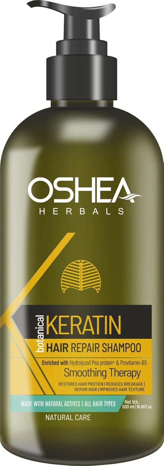 Oshea Herbals Botanical Keratin Hair Repair Shampoo | Restores Hair Protein, Reduces Breakage & Improves Texture | Enriched with Hydrolyzed Pea Protein & Provitamin-B5 500 ml