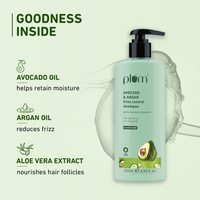Plum Avocado & Argan Frizz Control Shampoo | for Curly, Wavy & Frizzy Hair | Sulphate & Parabens Free | with Aloe Vera Extract | Reduces Frizz, Retains Moisture & Conditions Strands | 250ml