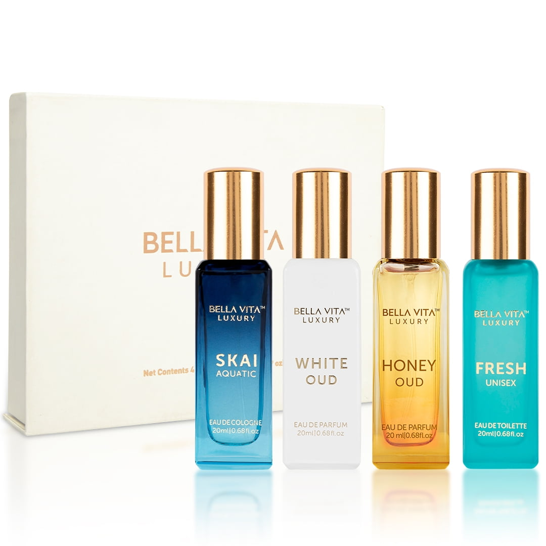 Bella Vita Luxury Long Lasting Unisex Perfume Gift Set | Perfume for Man | Gifts for Woman | 4x20ml | Woody, Aquatic & Sweet Premium Fragrance