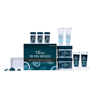 Olivia De Tan Bleach | With Activated Carbon & Booster | Removes Tan ,Impurities , Blackheads & Whiteheads | Fades Facial Hair | Evens Skin Tone | Enhances Complexion | Safe for All Skin Types | 362g ( BUY SHINER GET FAIRNESS FREE )