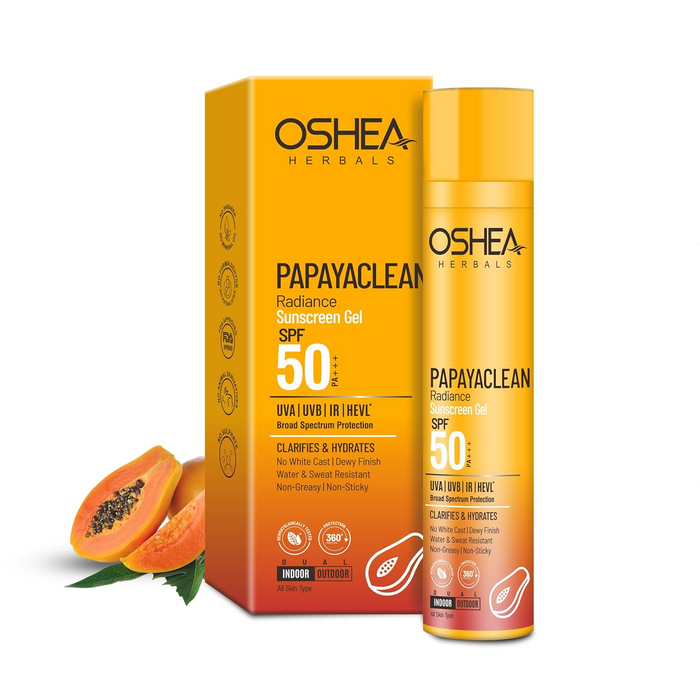 Oshea Herbals Papayaclean Sunscreen Gel SPF 50 PA+++ for Women & Men | Hydrates & Protects from Sun & Pollution | Reduces Dark Spots & Premature Aging | Enriched with Niacinamide | All Skin Type 50ml