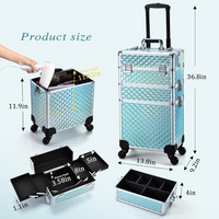 Cosmetology Case on Wheels 3 in 1 Rolling Makeup Train Case Nail Tech Makeup Organizers Storage Cart Cosmetic Trolley Travel Barber Suitcase for Make up Artist Manicure Hair Lockable