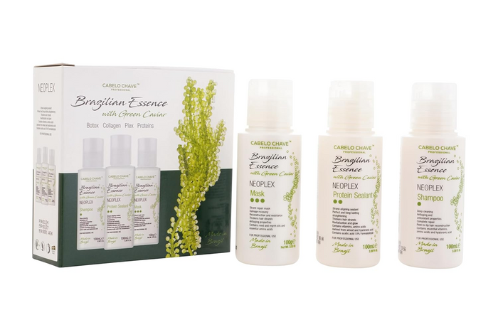 CABELO CHAVE PROFESSIONAL Neoplex Kit 100ml | Straightening System | Pre-Shampoo, Protein Sealant & Mask | Enriched with Green Caviar, Biotin & Wheat Protein | Formaldehyde-Free | For Men & Women
