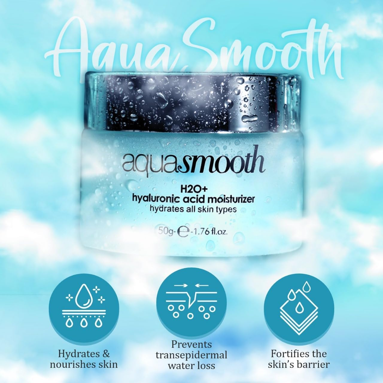 JUST GOLD AQUA SMOOTH H2O+ HYALURONIC ACID MOISTURIZER 50G
