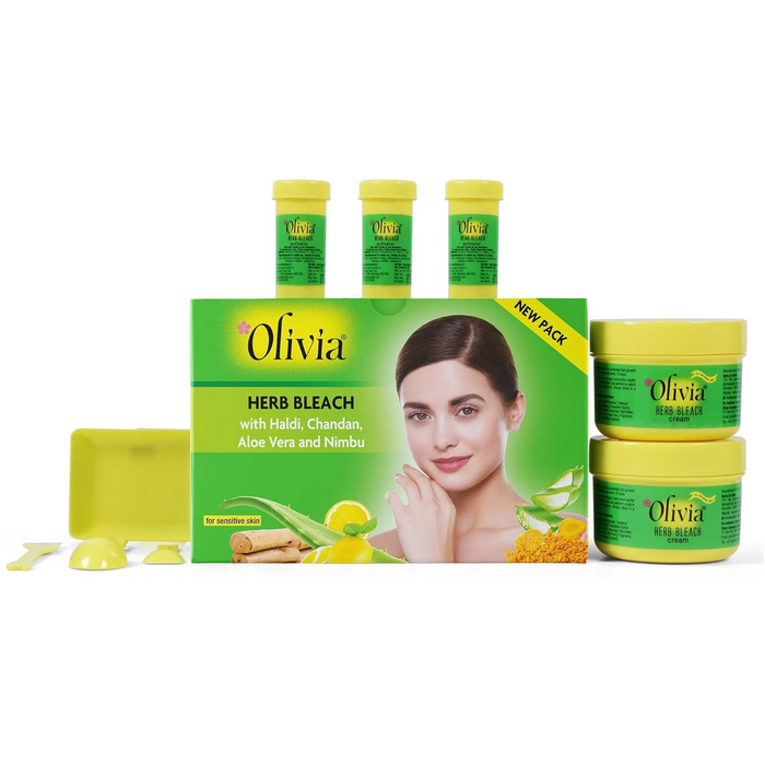 Olivia Herb Bleach for Sensitive Skin 270g | With Haldi, Chandan, Aloe Vera & Lemon | Removes Tan & Fades Facial Hair | Enhances Skin Tone | Soothes & Hydrates | For Men & Women
