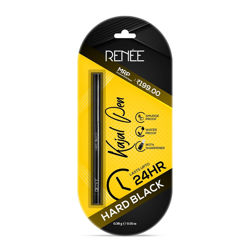 RENEE Hard Black Kajal Pen with Sharpener | 24 Hrs Stay | Long Lasting | Super Black Kajal Pencil