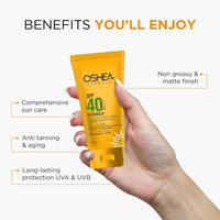 Oshea Herbals SPF 40 PA +++ UVshield Mattifying Non Greasy & Water Resistant Sunscreen for All Skin Types | Protection from UVA & UVB, Removes Tanning & Ageing | Enriched with Cucumber Extract 120g