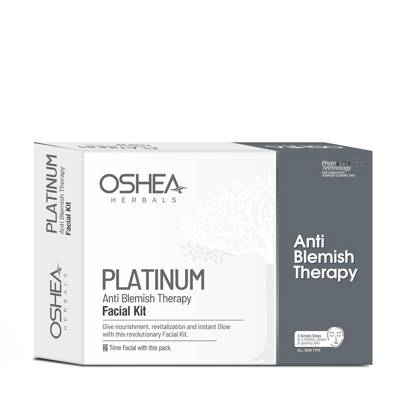 Oshea Herbals Platinum Anti Blemish Therapy Facial Kit or All Skin Types | Nourishes, Revitalizes, and Protects Collagen for Instant Glow 64G