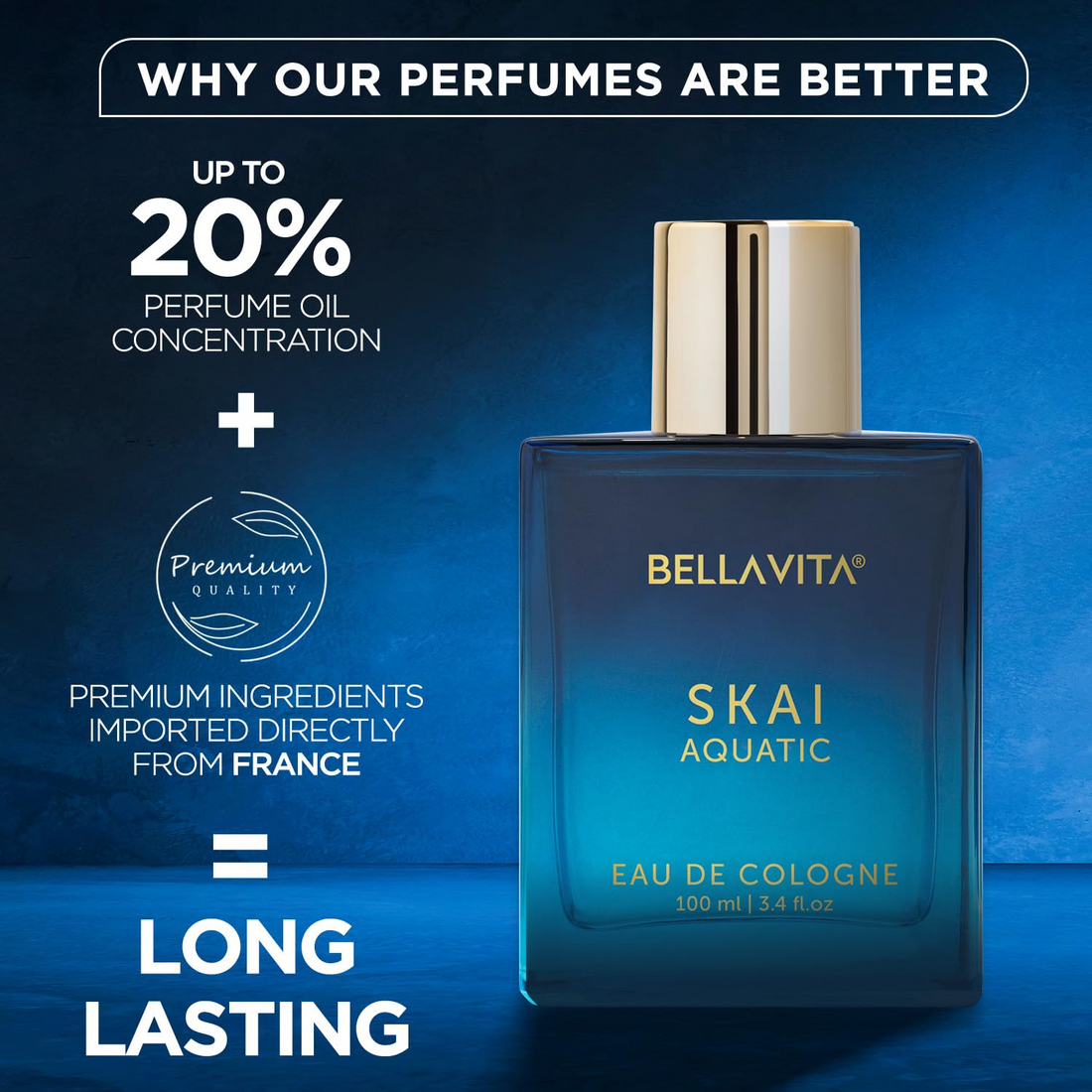 Bella Vita Luxury Skai Aquatic Unisex | Long Lasting | 100ml | Perfume for Man and Woman | Bergamot, Lavender & Patchouli | Woody & Citrus Premium Fragrance for Men and Women