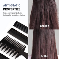 Professional 10-Piece Heat-Resistant Anti-Static Hair Styling Comb Set, Black, Unisex, Adults, All Hair Types, Plastic, For All Ages, Genders, Professionals, Personal Use