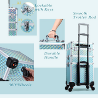 Cosmetology Case on Wheels 3 in 1 Rolling Makeup Train Case Nail Tech Makeup Organizers Storage Cart Cosmetic Trolley Travel Barber Suitcase for Make up Artist Manicure Hair Lockable