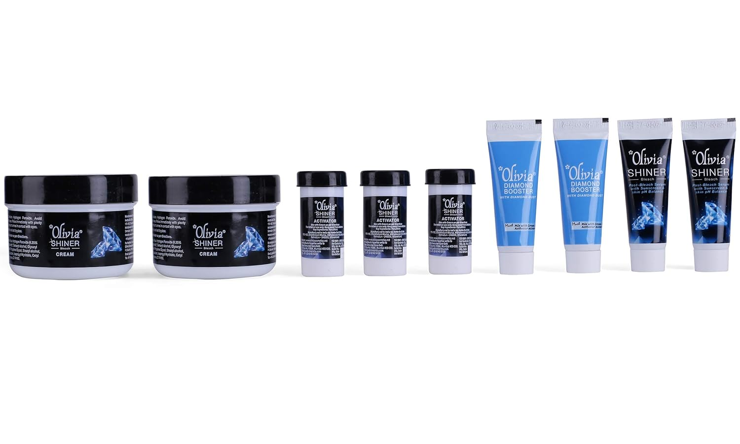 Olivia Shiner Bleach | With Diamond Dust & Shiner Booster | Sparkling Glow | Enhances Skin Tone | Fades Facial Hair | Revitalizes Radiance | Gentle & Safe for All Skin Types | 362g ( BUY SHINER GET FAIRNESS FREE )