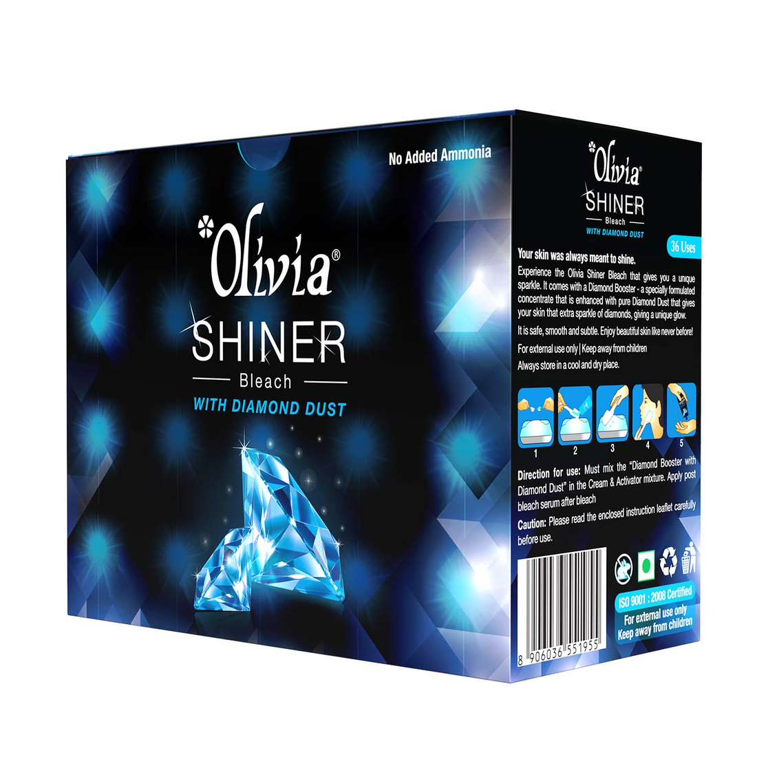 Olivia Shiner Bleach | With Diamond Dust & Shiner Booster | Sparkling Glow | Enhances Skin Tone | Fades Facial Hair | Revitalizes Radiance | Gentle & Safe for All Skin Types | 362g ( BUY SHINER GET FAIRNESS FREE )