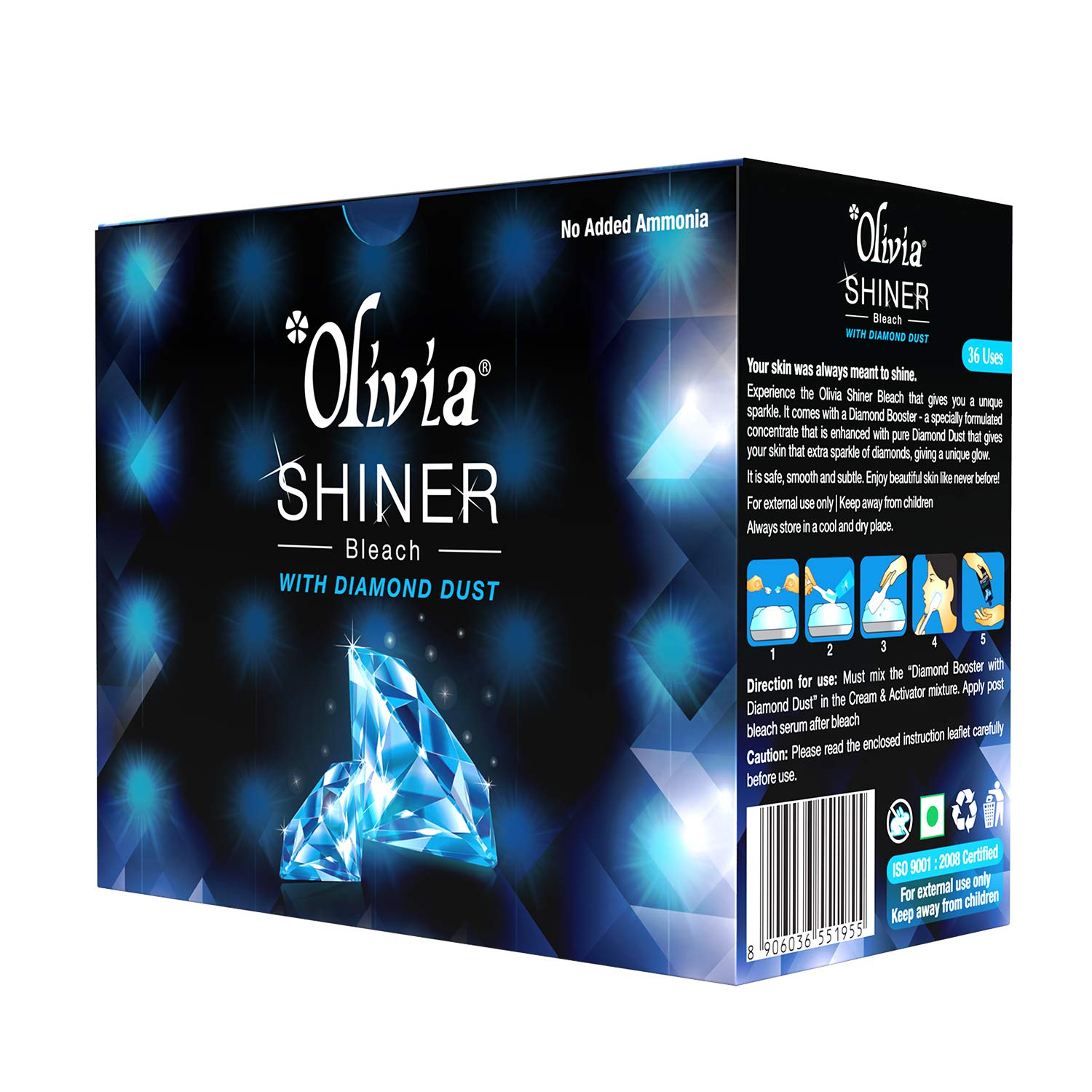 Olivia Shiner Bleach | With Diamond Dust & Shiner Booster | Sparkling Glow | Enhances Skin Tone | Fades Facial Hair | Revitalizes Radiance | Gentle & Safe for All Skin Types | 362g ( BUY SHINER GET FAIRNESS FREE )