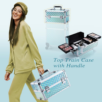Cosmetology Case on Wheels 3 in 1 Rolling Makeup Train Case Nail Tech Makeup Organizers Storage Cart Cosmetic Trolley Travel Barber Suitcase for Make up Artist Manicure Hair Lockable