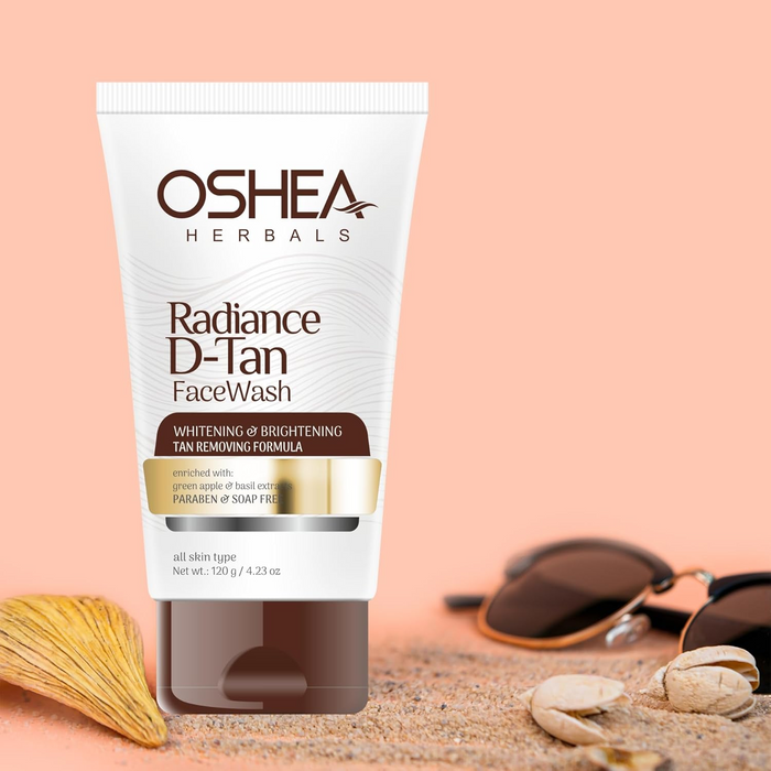 Oshea Herbals Radiance DTan Face Wash for Women & Men | Deep Cleansing with Tan Removal Formula | Reduces Dullness & Controls Sebum | Enriched with Green Apple Extracts | All Skin Types - 120g