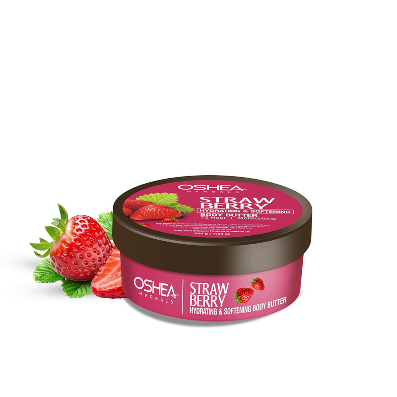 Oshea Herbals Strawberry Hydrating & Softening Body Butter for Women & Men | Daily Moisturization with Natural Radiance & Glow | Reduce Dull & Dry Skin | Enriched with Shea Butter & Vitamin E 200g