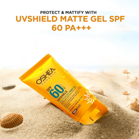 Oshea Herbals SPF 60 PA+++ Non Sticky UVshield Matte Gel Sunscreen for All Skin Types | Reduces Ageing with Signs of Sun Damage, Protects from UVA & UVB | Enriched with Apple & Peony Flower Extract 60g