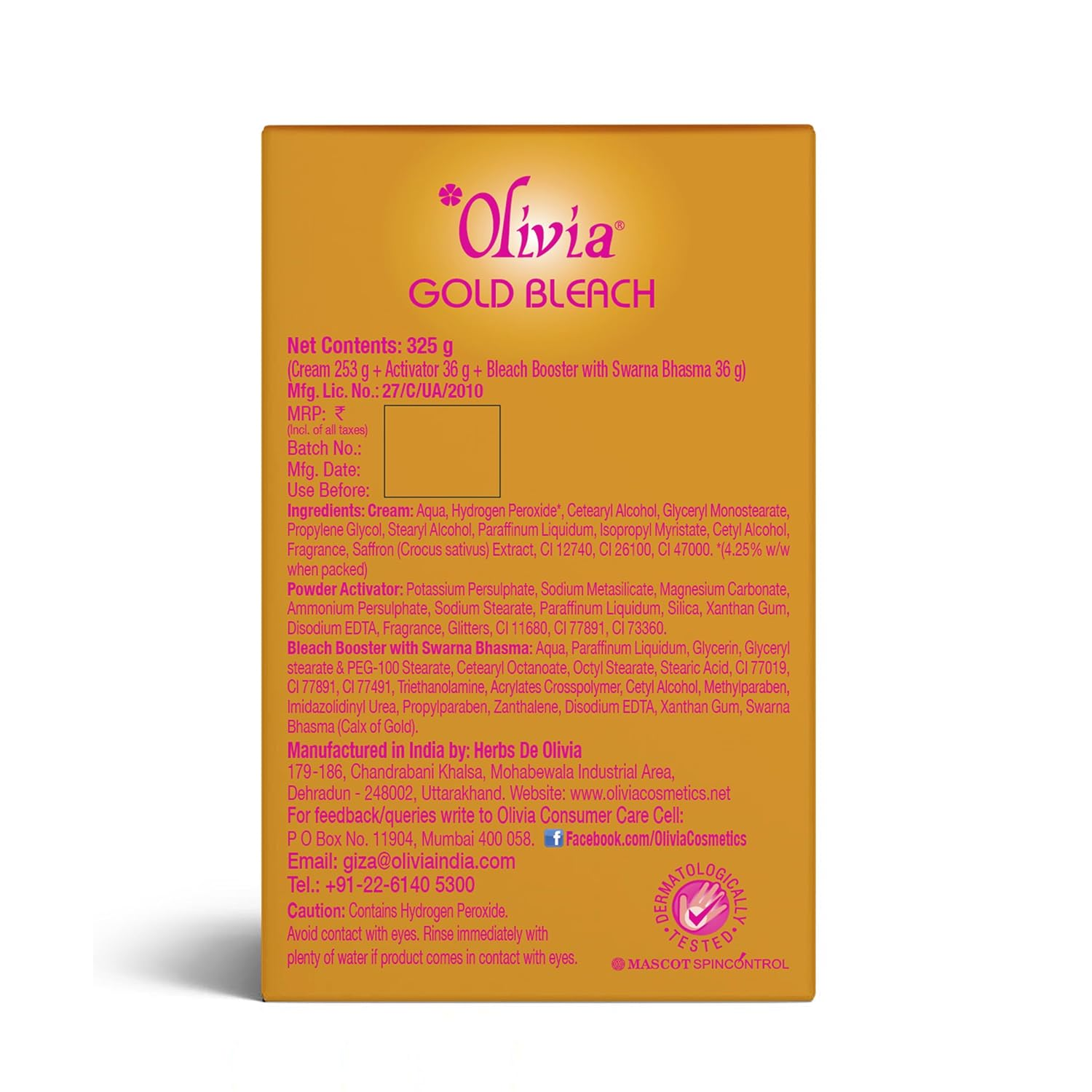 Olivia Gold Bleach 325g | Enriched with Gold Dust & Saffron | Fades Facial Hair | Enhances Skin Tone And Brightness| Reduces Dark Spots | Evens Skin Tone | Instant Glow | Gentle & Safe