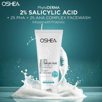 Oshea Phytoderma 2% Salicylic Acid + 2% PHA + 2% AHA Facewash for Women & Men | Care for Blackheads, Whiteheads, Acne & Congested Pores | Infused with Probiotic (100ml)