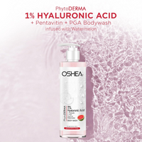 Oshea PhytoDERMA 1% Hyaluronic Acid with Pentavitin & PGA Watermelon Extract Bodywash Shower Gel (250ml) | Deep Hydration, Exfoliates & Smoothens Dry Skin | Suits All Type of Skin | For Women & Men