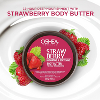 Oshea Herbals Strawberry Hydrating & Softening Body Butter for Women & Men | Daily Moisturization with Natural Radiance & Glow | Reduce Dull & Dry Skin | Enriched with Shea Butter & Vitamin E 200g