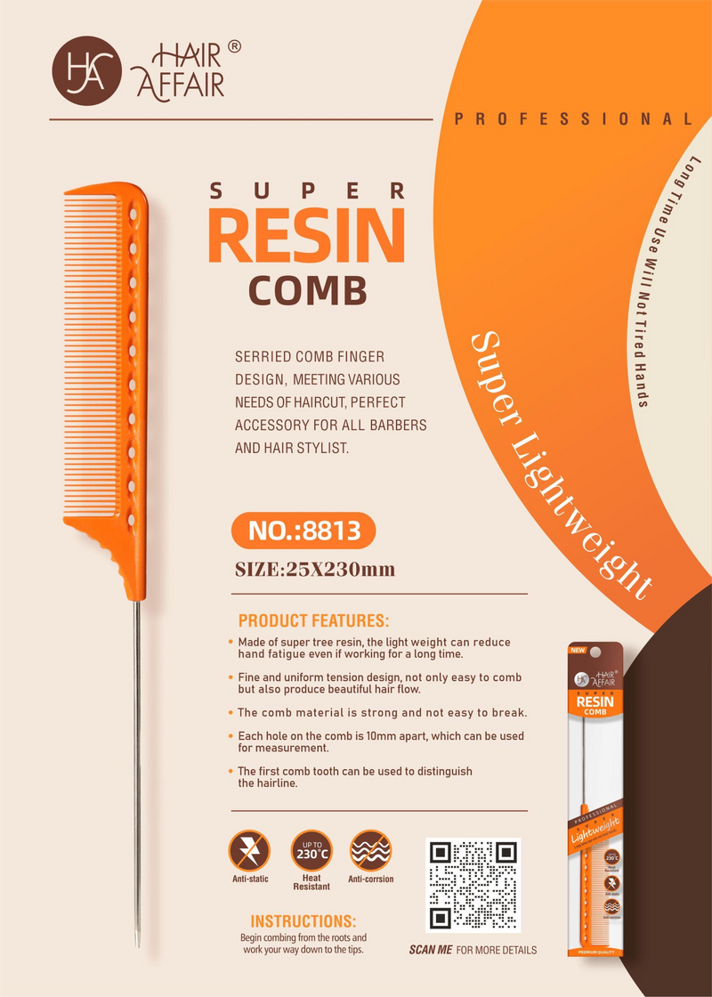 HAIR AFFAIR SUPER RESIN COMB LIGHTWEIGHT LONG TIME USE WILL NOT TRIRED HANDS 8813