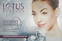 Lotus Herbals Radiant Diamond Cellular Radiance 4 In 1 Facial Kit | With Diamond Dust & Cinnamon | For Women & Men | Chemical Free| Reduce Blemishes| For All Skin Types | 4x37g