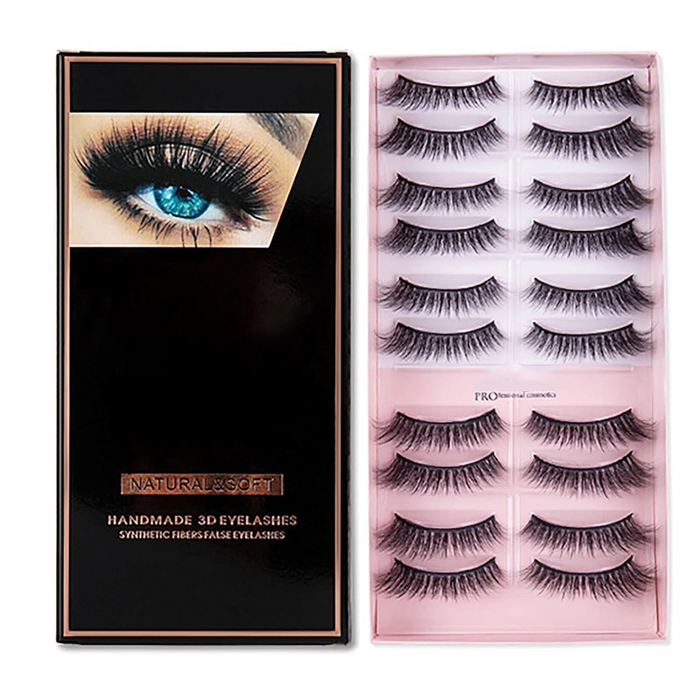 COSLUXE IMAGIC PROfessional Synthetic Fibers False Eyelashes, Natural & soft 100% Handmade 3D Eyelashes Pack 10 Pairs