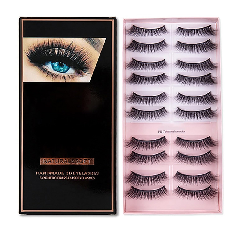 COSLUXE IMAGIC PROfessional Synthetic Fibers False Eyelashes, Natural & soft 100% Handmade 3D Eyelashes Pack 10 Pairs