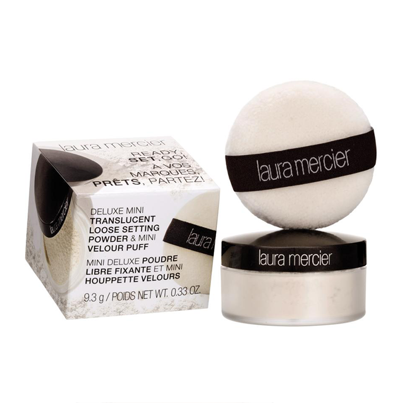 LAURA MERCIER READY SET GO DELUXE MINI TRANSLUCENT LOOSE SETTING POWDER AND MINI VELOUR PUFF 9.3