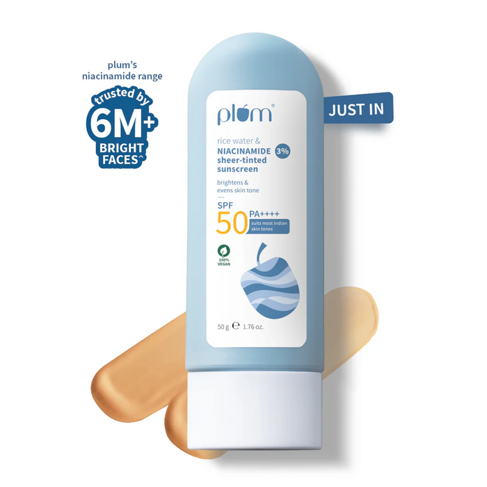 PLUM RICE WATER & NIACINAMIDE SHEER-TINTED SUNSCREEN 3% SPF 50 PA++++ SKIN TONER 50G
