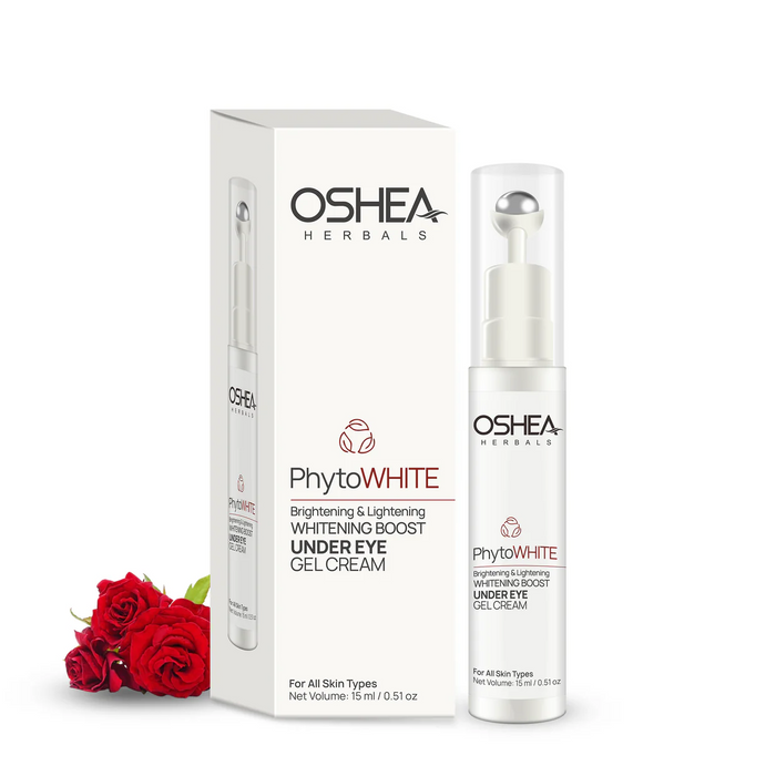 Oshea Herbals PhytoWhite Under Eye Gel Cream Roll-On for Women & Men | Brightens & Deeply Hydrates | Reduces Dark Circles, Puffiness & Tired Eyes | Enriched with Rose & Vitamin K | All Skin Types 15ml