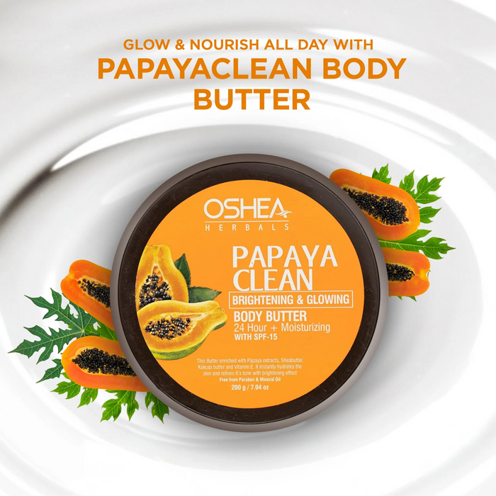 OSHEA PAPAYA CLEAN BRIGHTENING & GLOWING BODY BUTTER 24HOUR + MOISTURIZING WITH SPF-15 200G