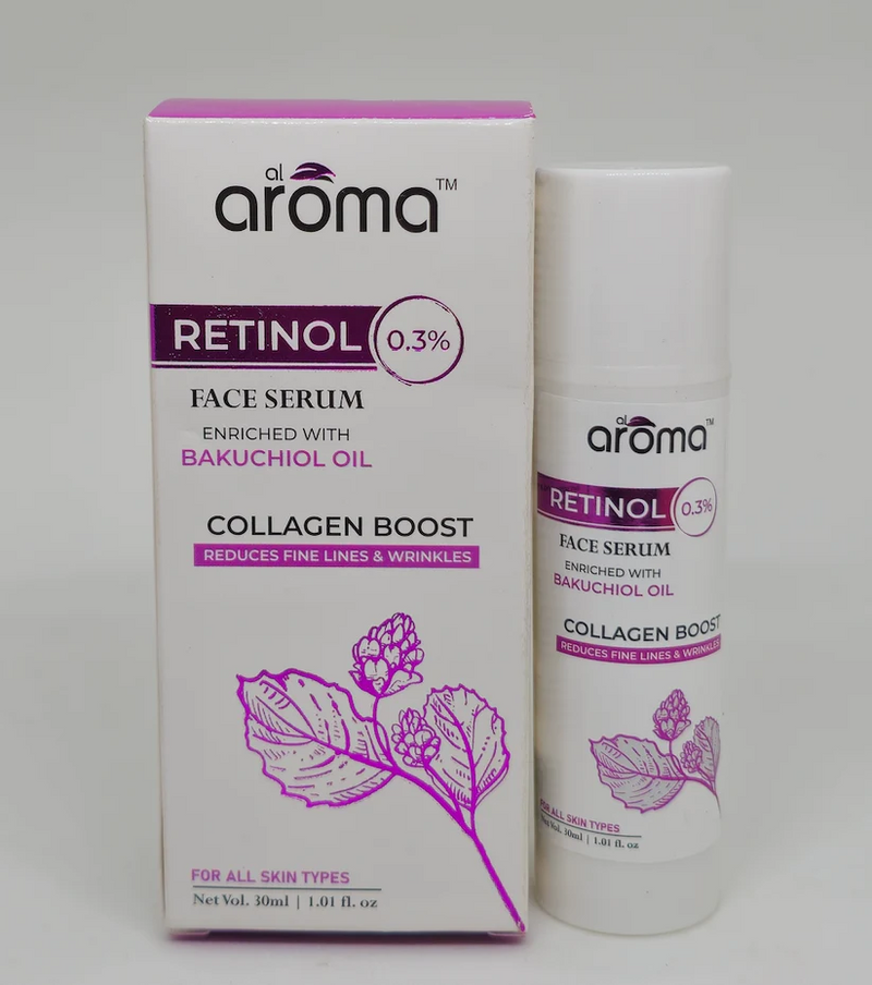 AROMA Retinol Face Serum with Bakuchiol Oil – Anti-Aging & Skin Renewal Serum for Fine Lines and Wrinkles