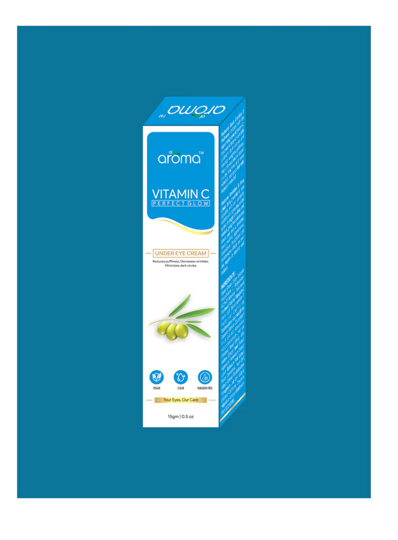 AROMA Vitamin C Perfect Glow Under Eye Cream Brightening, Anti-Aging Eye Cream for Dark Circles, Puffiness & Wrinkles - Hydrating & Firming Under Eye Treatment -15gm
