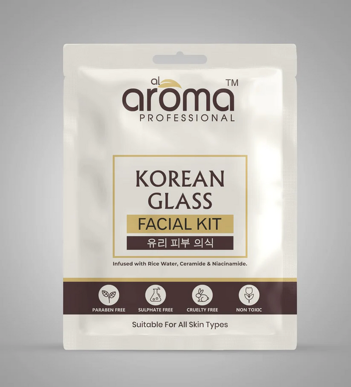 AROMA PROFESSIONAL Korean Glass Facial Kit – 8 Step Brightening Facial with Rice Water, Ceramide & Niacinamide for Glass Skin Glow