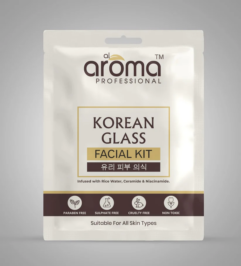 AROMA PROFESSIONAL Korean Glass Facial Kit – 8 Step Brightening Facial with Rice Water, Ceramide & Niacinamide for Glass Skin Glow