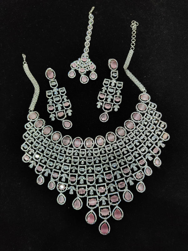 PINK NECKLACE AMERICAN DIAMOND JEWELLERY SET