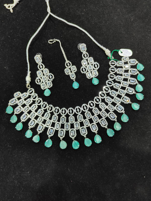 AMERICAN DIAMOND NECKLACE SET STONE PARTY WEAR PREMIUM DESIGN JEWELLERY