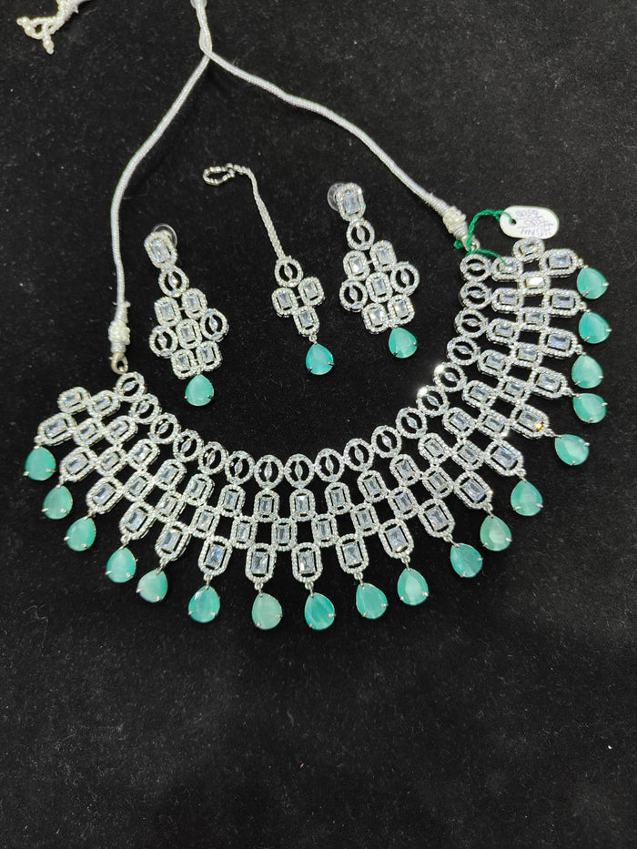 AMERICAN DIAMOND NECKLACE SET STONE PARTY WEAR PREMIUM DESIGN JEWELLERY