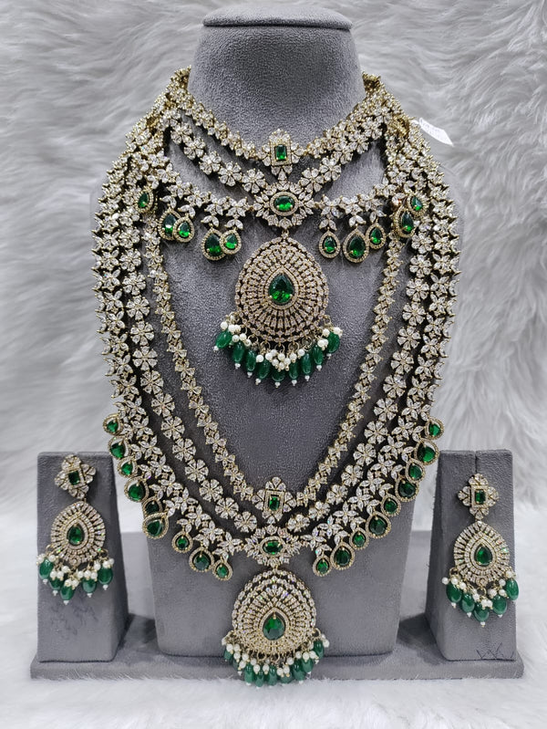 GREEN AMERICAN DIAMOND BRIDAL NECKLACE SET