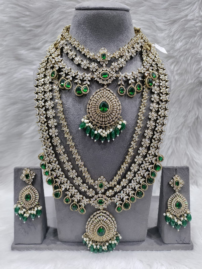 GREEN AMERICAN DIAMOND BRIDAL NECKLACE SET