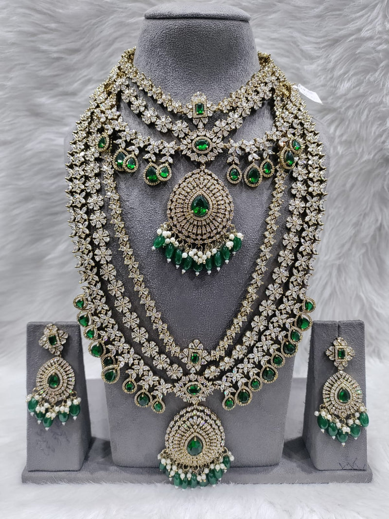 GREEN AMERICAN DIAMOND BRIDAL NECKLACE SET