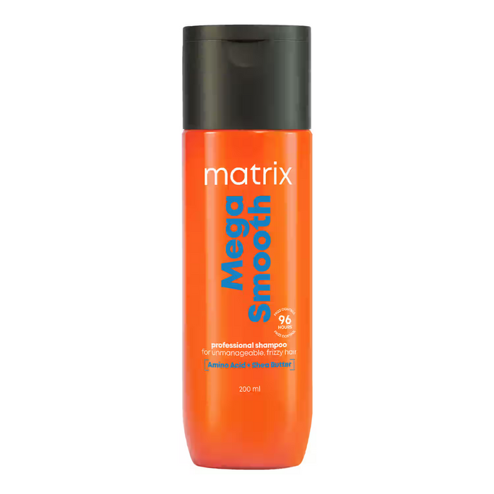 MATRIX Mega Smooth Professional Shampoo with Shea Butter & Amino Acids, for Frizzy Hair | Max Smoothness for 4 Days | | Used by 1 Lakh Hairstylists*| For All Hair Types | Paraben Free, 200 ml