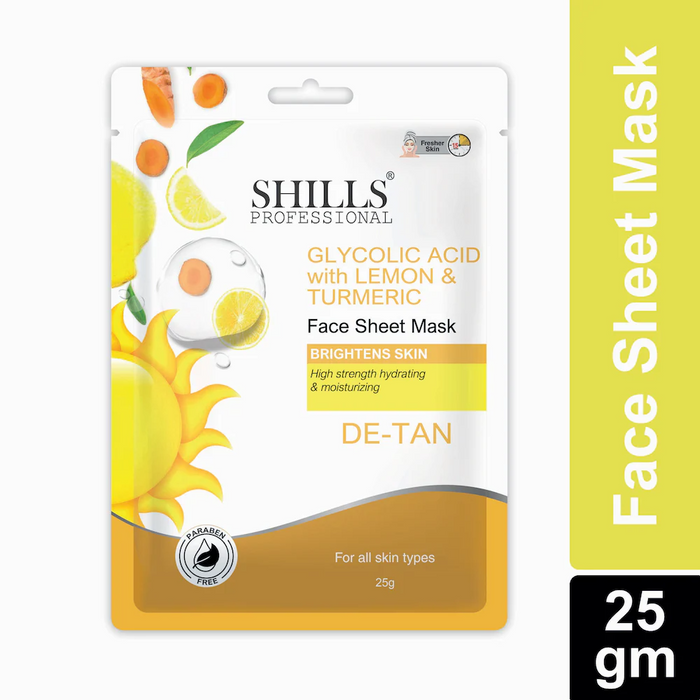 SHILLS PROFESSIONAL DE-TAN GLYCOLIC ACID WITH LEMON & TURMERIC FACE SHEET MASK BRIGHTENS SKIN